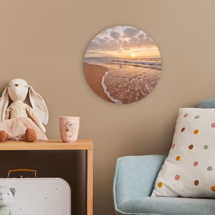 Zee - Kustlijn - Wolken - Landschap - Oranje Wandcirkel kunststof plaat 5mm dik klein -tsfeer1_kind