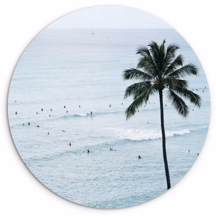 Oceaan - Palmbomen - Surfers Wandcirkel kunststof plaat 5mm dik klein -3d