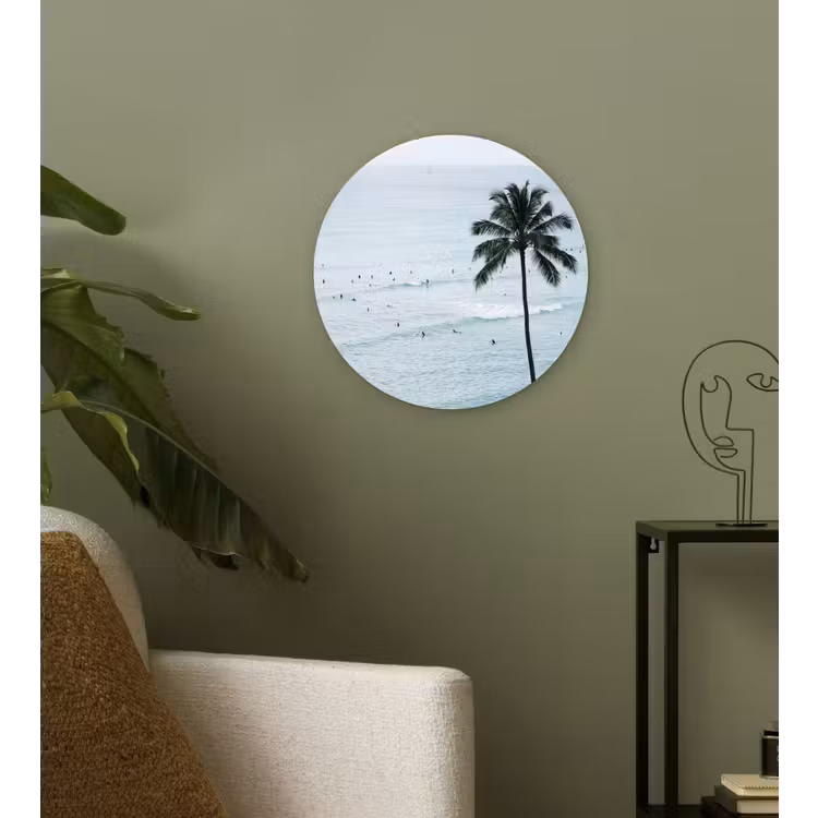 Oceaan - Palmbomen - Surfers Wandcirkel kunststof plaat 5mm dik klein -sfeer3