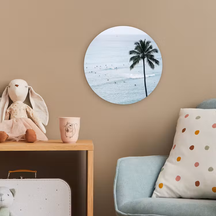 Oceaan - Palmbomen - Surfers Wandcirkel kunststof plaat 5mm dik klein -tsfeer1_kind
