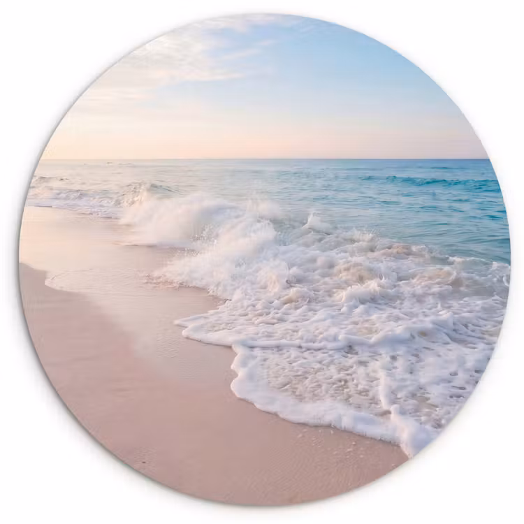 Zee - Golven - Strand - Natuur - Wit Wandcirkel kunststof plaat 5mm dik klein -3d