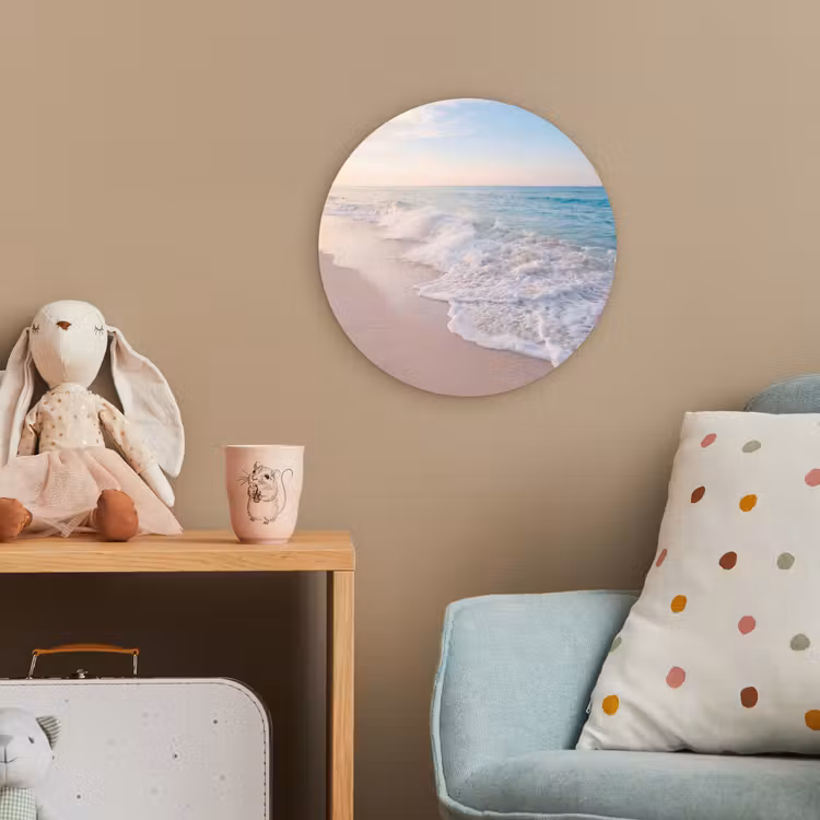 Zee - Golven - Strand - Natuur - Wit Wandcirkel kunststof plaat 5mm dik klein -tsfeer1_kind