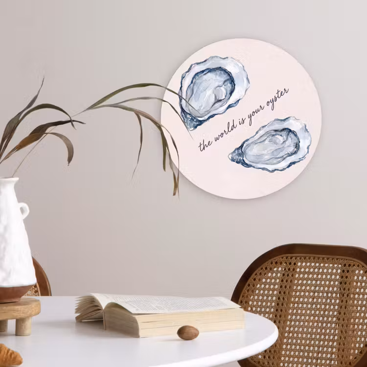 Zeeleven - Oester - Aquarel - Minimalistisch - Blauw Wandcirkel kunststof plaat 5mm dik klein -sfeer4