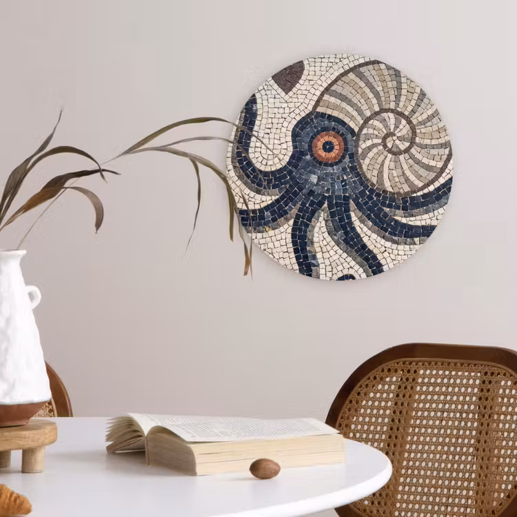 Zeeleven - Mozaïek - Kunst - Vintage - Beige Wandcirkel kunststof plaat 5mm dik klein -sfeer4