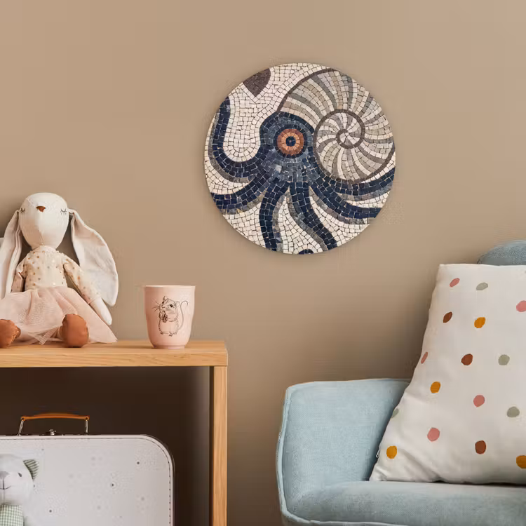 Zeeleven - Mozaïek - Kunst - Vintage - Beige Wandcirkel kunststof plaat 5mm dik klein -tsfeer1_kind