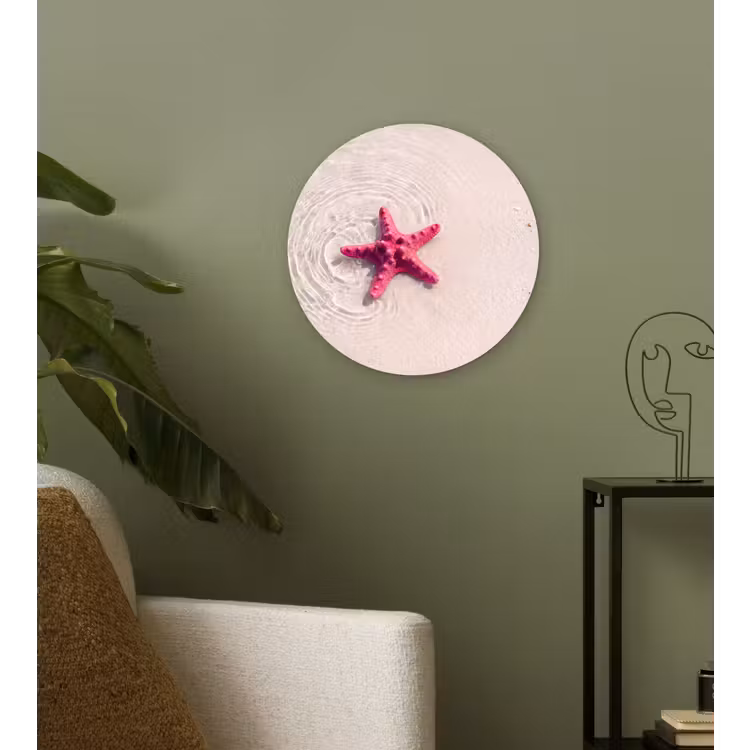 Zeeleven - Zeester - Strand - Roze - Water Wandcirkel kunststof plaat 5mm dik klein -sfeer3