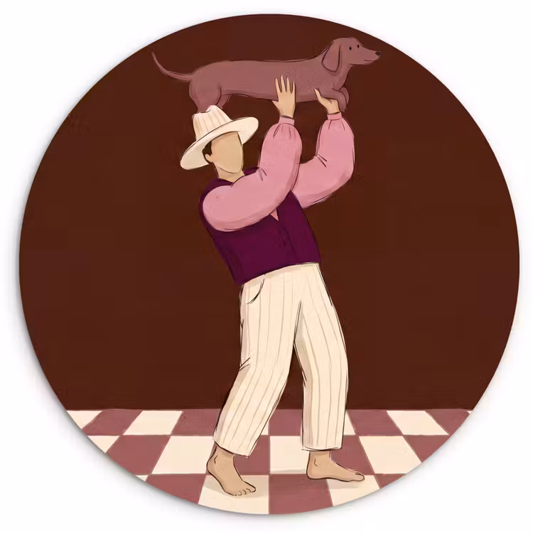 Mens - Hond - Dieren - Abstract - Roze Wandcirkel kunststof plaat 5mm dik klein -3d