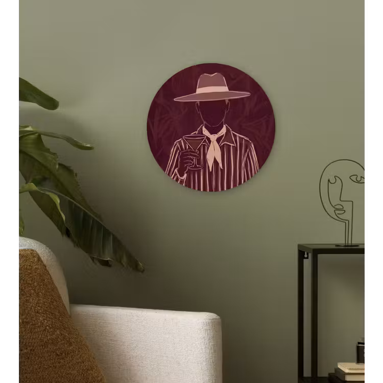 Mens - Hoed - Cocktail - Abstract - Bruin Wandcirkel kunststof plaat 5mm dik klein -sfeer3
