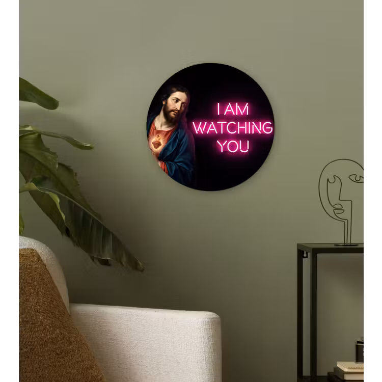 Man - Tekst - Neon Wandcirkel kunststof plaat 5mm dik klein -sfeer3