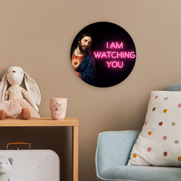 Man - Tekst - Neon Wandcirkel kunststof plaat 5mm dik klein -tsfeer1_kind