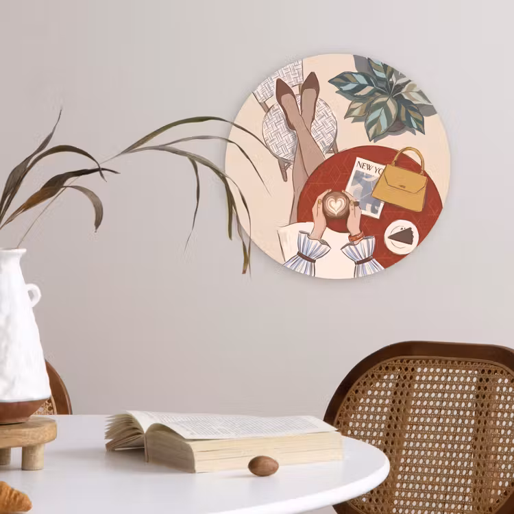 Mensen - Cafe - Koffie - Stadsleven - Modern Wandcirkel kunststof plaat 5mm dik klein -sfeer4