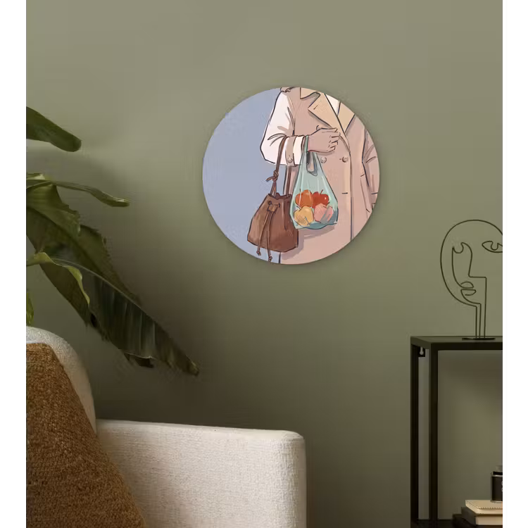 Mensen - Boodschappen - Stadsleven - Modern - Kleurrijk Wandcirkel kunststof plaat 5mm dik klein -sfeer3
