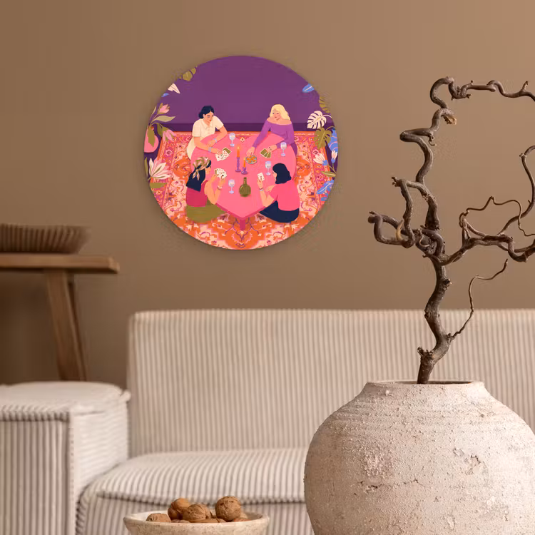 Mensen - Kaartspel - Interieur - Modern - Kleurrijk Wandcirkel kunststof plaat 5mm dik klein -sfeer1