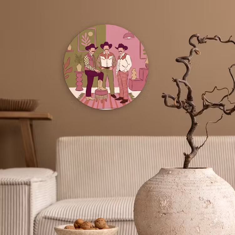 Mensen - Mannen - Hoeden - Retro - Interieur Wandcirkel kunststof plaat 5mm dik klein -sfeer1