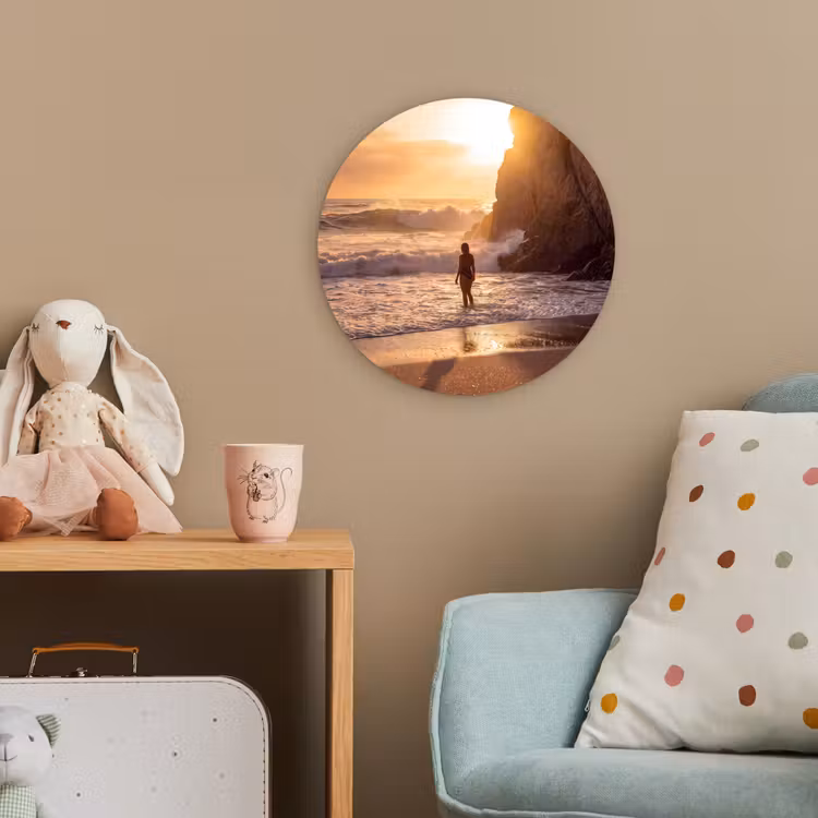 Mensen - Oceaan - Zonsondergang - Kust - Goud Wandcirkel kunststof plaat 5mm dik klein -tsfeer1_kind