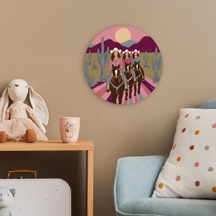 Mensen - Paard - Woestijn - Abstract - Roze Wandcirkel kunststof plaat 5mm dik klein -tsfeer1_kind