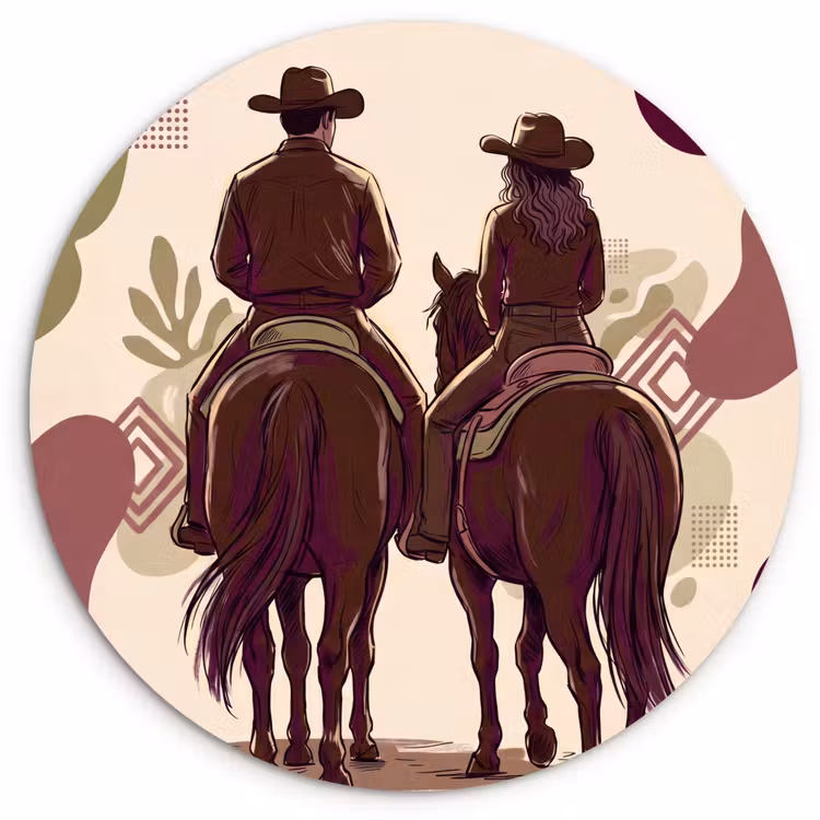 Mensen - Ruiters - Western - Illustratie - Bruin Wandcirkel kunststof plaat 5mm dik klein -3d
