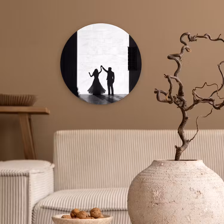 Mensen - Schaduw - Dans - Zwart-wit - Liefde Wandcirkel kunststof plaat 5mm dik klein -sfeer1