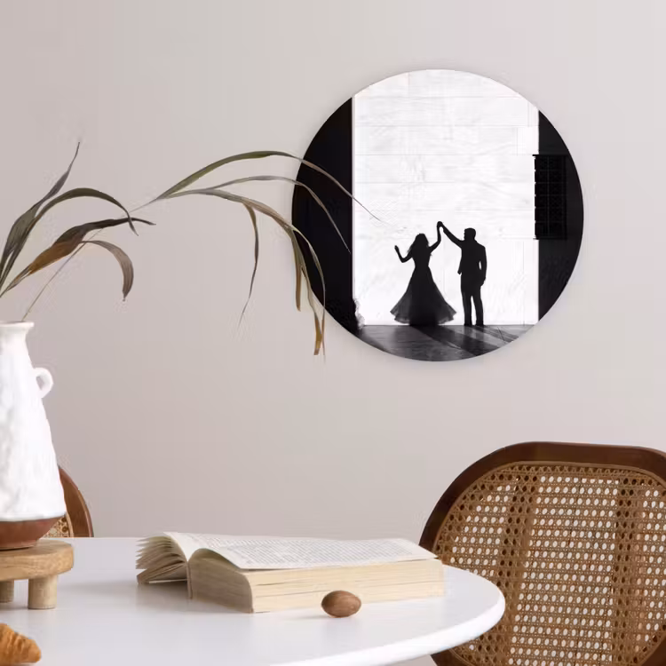 Mensen - Schaduw - Dans - Zwart-wit - Liefde Wandcirkel kunststof plaat 5mm dik klein -sfeer4