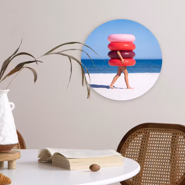 Mensen - Strand - Zomer - Recreatie - Kleurrijk Wandcirkel kunststof plaat 5mm dik klein -sfeer4