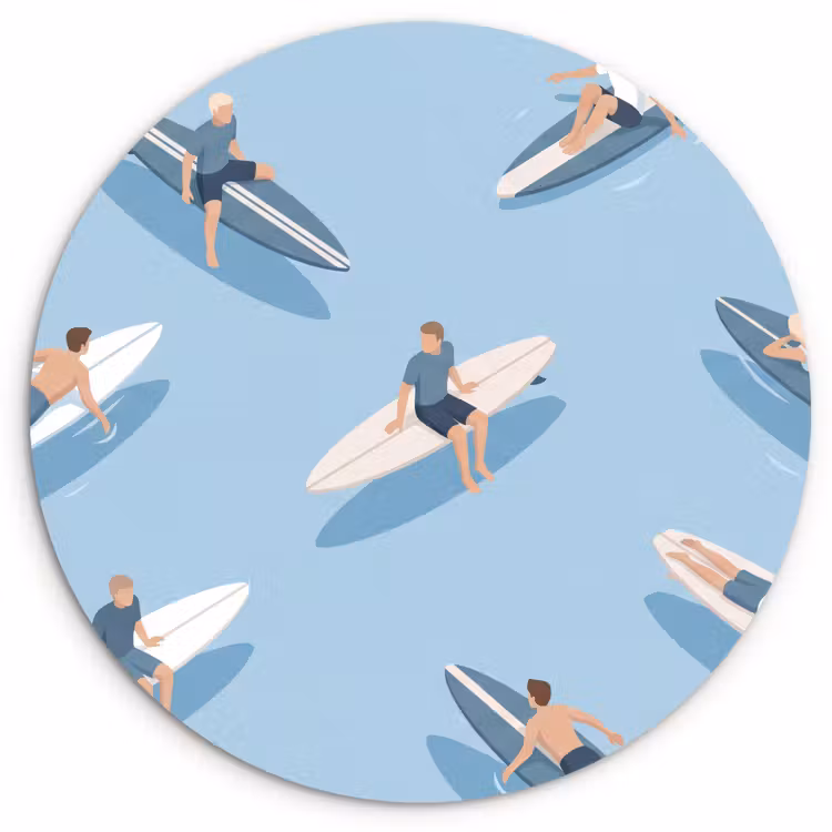 Mensen - Surfen - Water - Zomer - Illustratie Wandcirkel kunststof plaat 5mm dik klein -3d