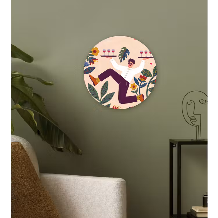 Mensen - Dienblad - Eten - Modern - Kleurrijk Wandcirkel kunststof plaat 5mm dik klein -sfeer3