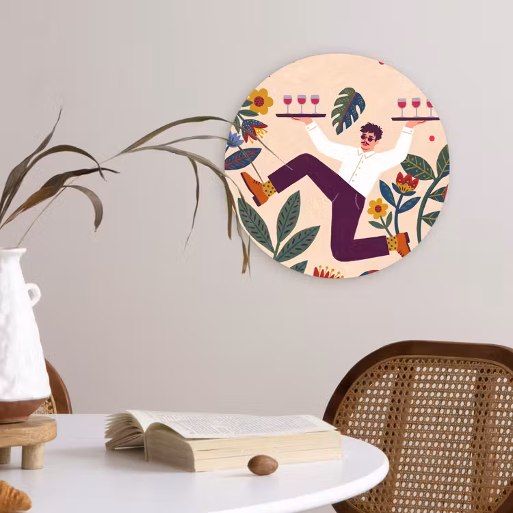Mensen - Dienblad - Eten - Modern - Kleurrijk Wandcirkel kunststof plaat 5mm dik klein -sfeer4