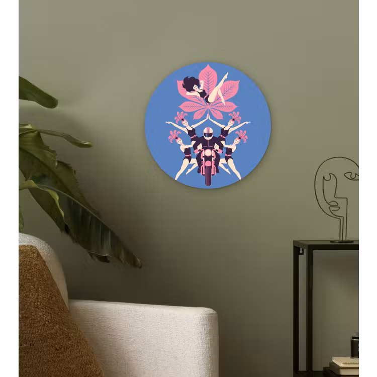 Mensen - Dans - Motor - Retro - Roze Wandcirkel kunststof plaat 5mm dik klein -sfeer3