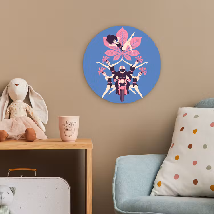 Mensen - Dans - Motor - Retro - Roze Wandcirkel kunststof plaat 5mm dik klein -tsfeer1_kind