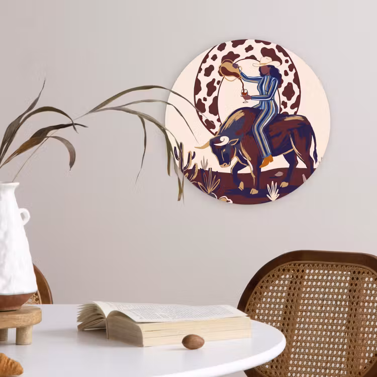 Mensen - Dieren - Cowboy - Abstract - Kleurrijk Wandcirkel kunststof plaat 5mm dik klein -sfeer4