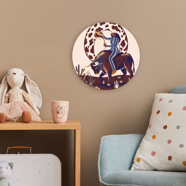 Mensen - Dieren - Cowboy - Abstract - Kleurrijk Wandcirkel kunststof plaat 5mm dik klein -tsfeer1_kind