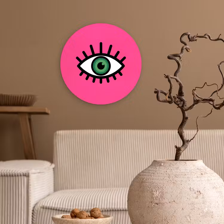 Minimalistisch - Oog - Roze Wandcirkel kunststof plaat 5mm dik klein -sfeer1