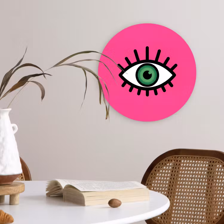 Minimalistisch - Oog - Roze Wandcirkel kunststof plaat 5mm dik klein -sfeer4