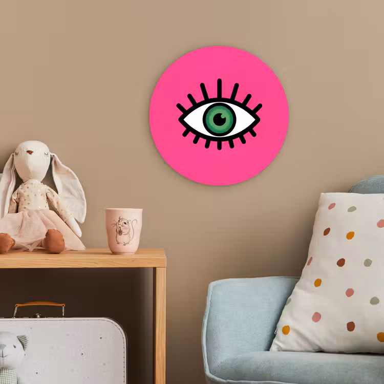 Minimalistisch - Oog - Roze Wandcirkel kunststof plaat 5mm dik klein -tsfeer1_kind