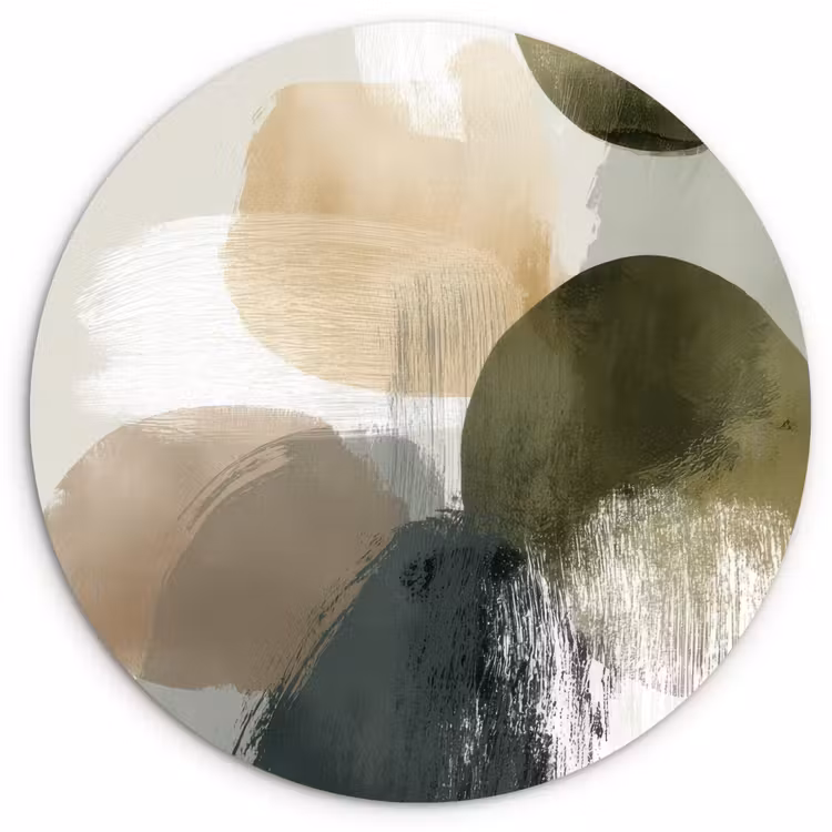 Minimalistisch - Cirkels - Penseelstreken - Beige Wandcirkel kunststof plaat 5mm dik klein -3d