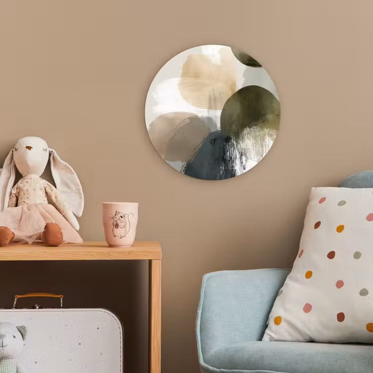 Minimalistisch - Cirkels - Penseelstreken - Beige Wandcirkel kunststof plaat 5mm dik klein -tsfeer1_kind