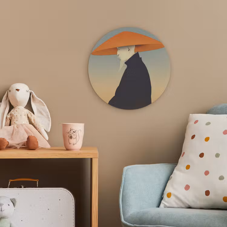 Minimalistisch - Silhouet - Oranje Wandcirkel kunststof plaat 5mm dik klein -tsfeer1_kind