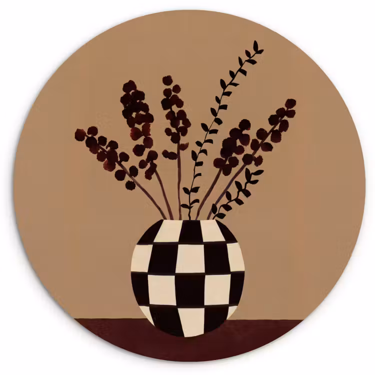 Minimalistisch - Vaas - Bloemen - Bruin Wandcirkel kunststof plaat 5mm dik klein -3d