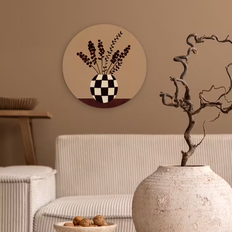 Minimalistisch - Vaas - Bloemen - Bruin Wandcirkel kunststof plaat 5mm dik klein -sfeer1