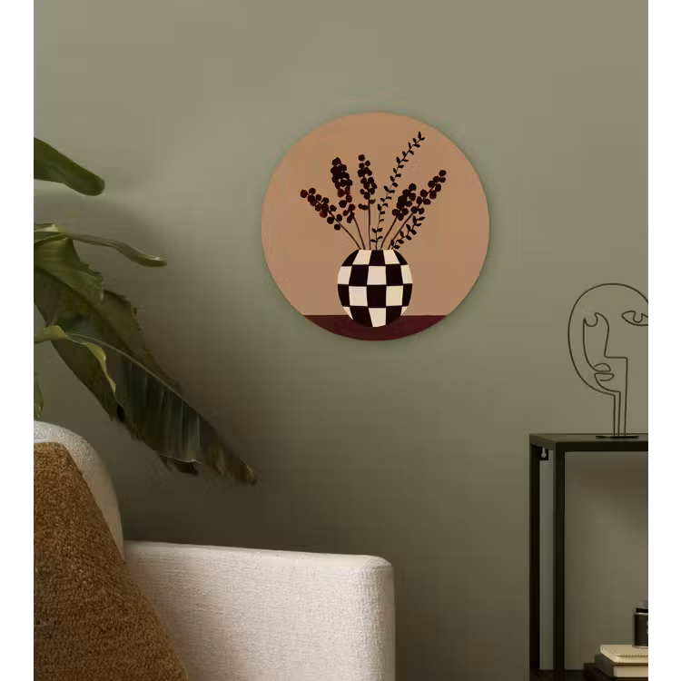 Minimalistisch - Vaas - Bloemen - Bruin Wandcirkel kunststof plaat 5mm dik klein -sfeer3