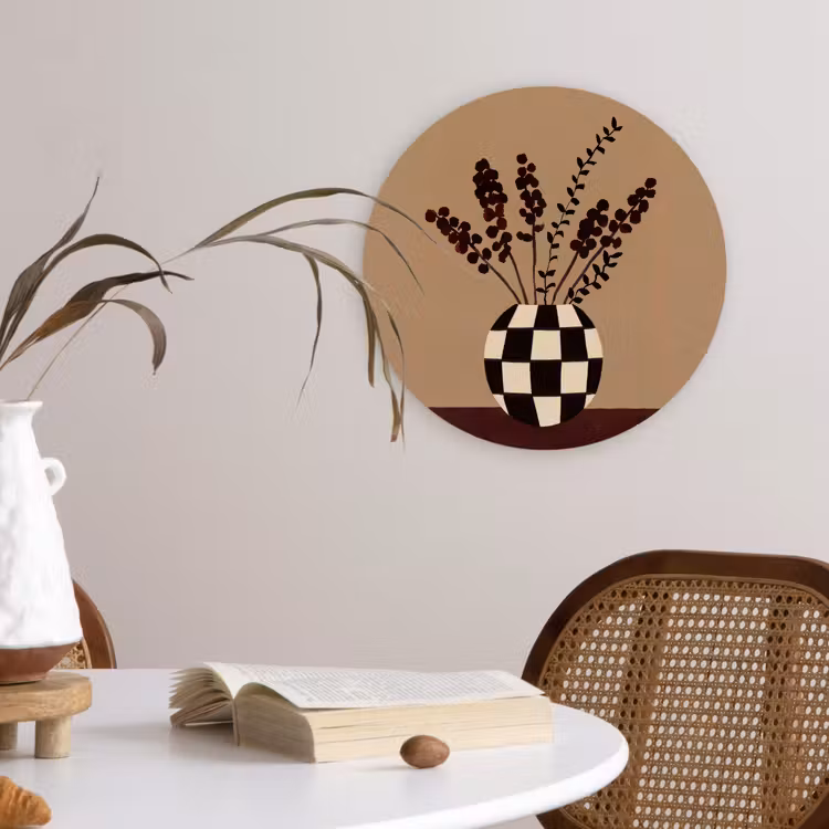 Minimalistisch - Vaas - Bloemen - Bruin Wandcirkel kunststof plaat 5mm dik klein -sfeer4