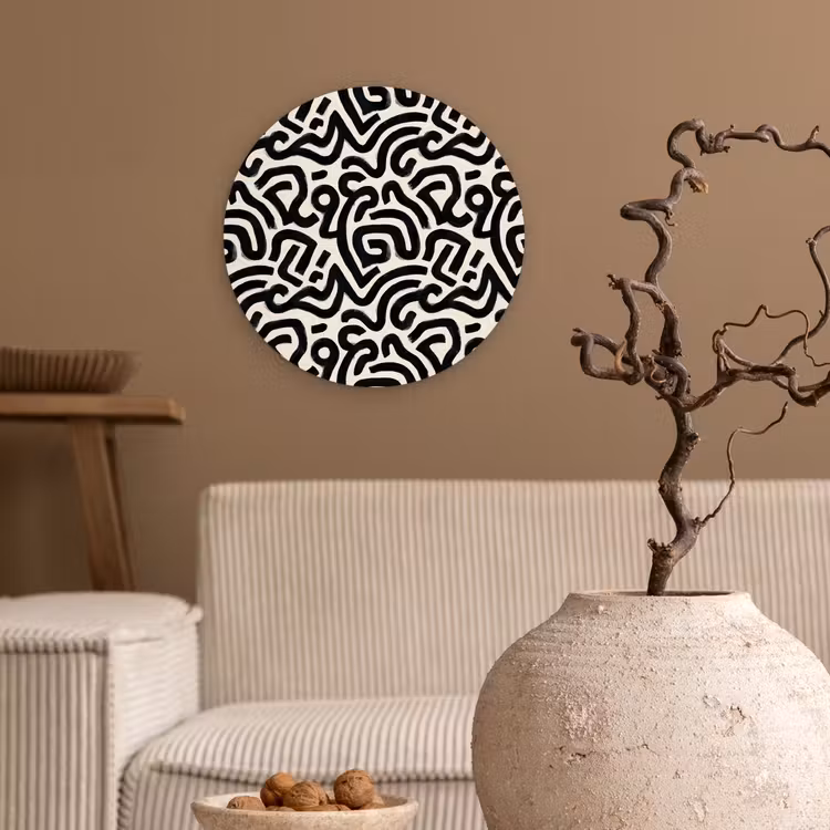 Modern - Abstract - Zwart Wandcirkel kunststof plaat 5mm dik klein 188 -sfeer1
