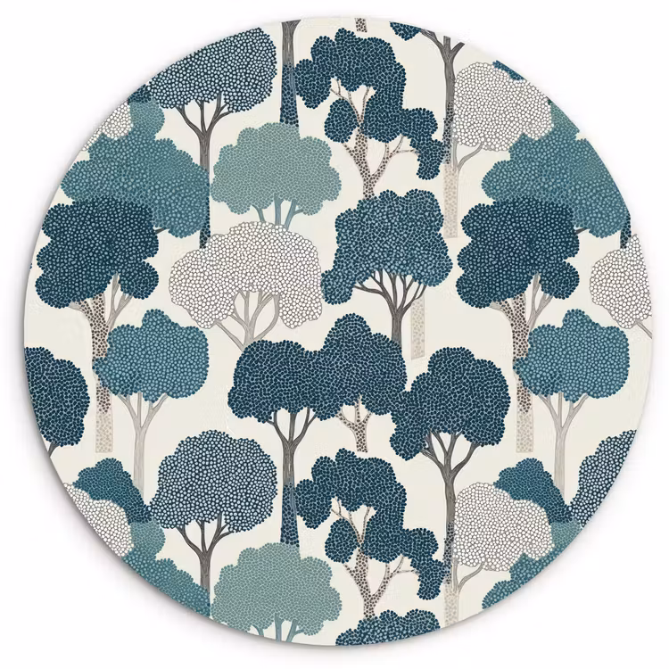 Modern - Bomen - Bos - Patroon - Blauw Wandcirkel kunststof plaat 5mm dik klein 188 -3d