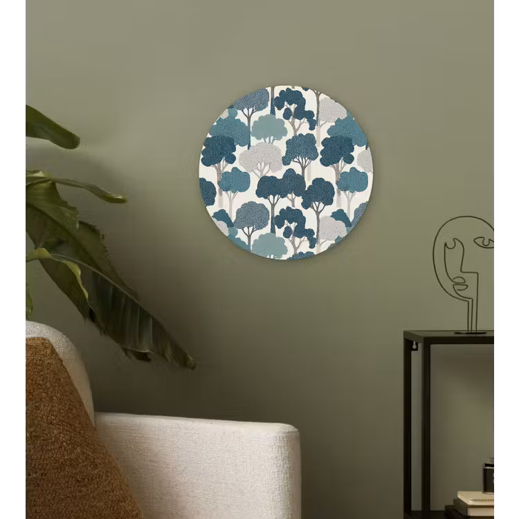 Modern - Bomen - Bos - Patroon - Blauw Wandcirkel kunststof plaat 5mm dik klein 188 -sfeer3