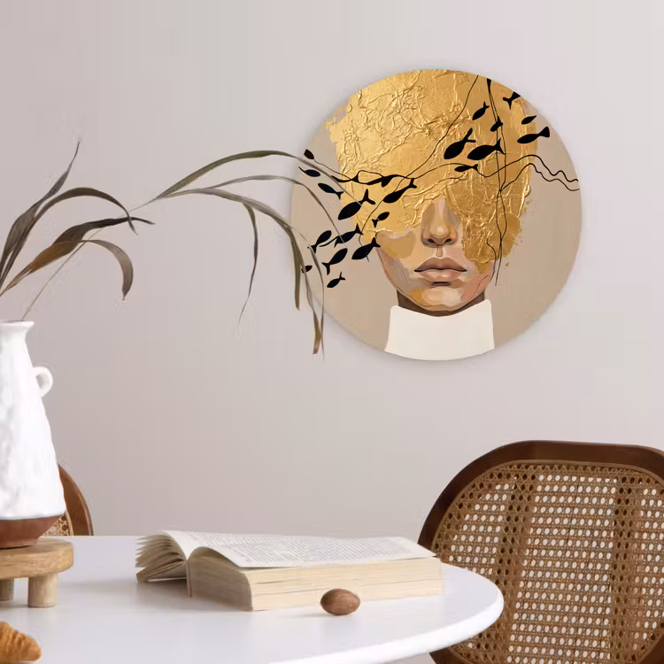 Modern - Vrouw - Goud Wandcirkel kunststof plaat 5mm dik klein -sfeer4