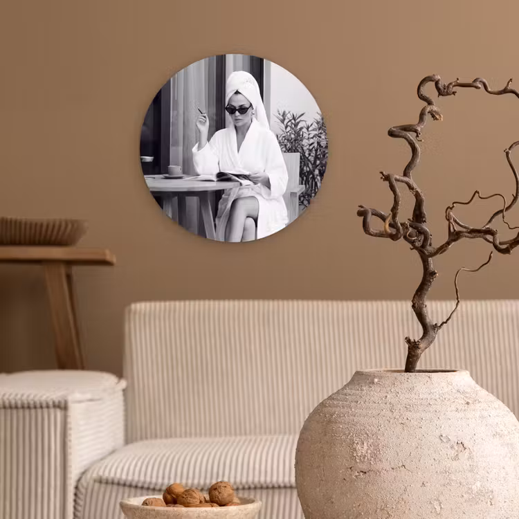 Modern - Vrouw - Zwart - Wit Wandcirkel kunststof plaat 5mm dik klein -sfeer1