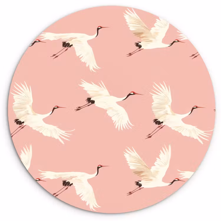 Modern - Kraanvogels - Roze Wandcirkel kunststof plaat 5mm dik klein 188 -3d