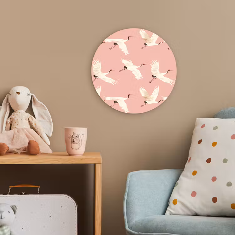 Modern - Kraanvogels - Roze Wandcirkel kunststof plaat 5mm dik klein 188 -tsfeer1_kind