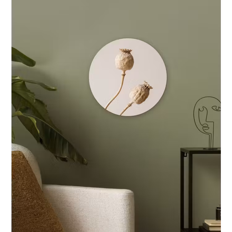 Papaverbollen - Droogbloemen - Minimalistisch - Beige - Rustig Wandcirkel kunststof plaat 5mm dik klein -sfeer3