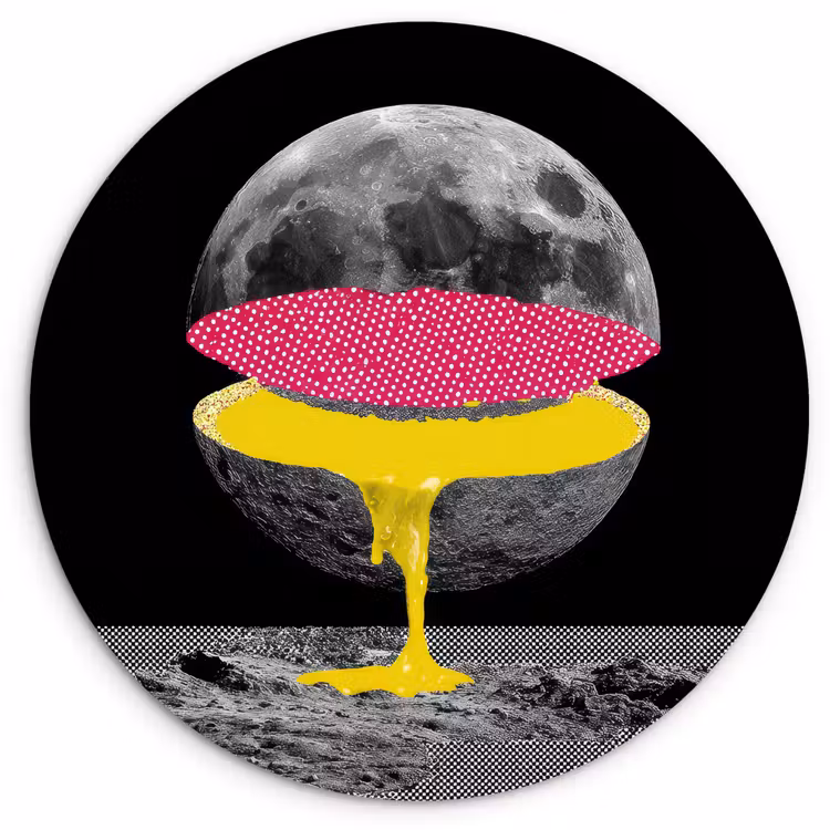 Maan - Geel - Roze - Zwart Wandcirkel kunststof plaat 5mm dik klein -3d